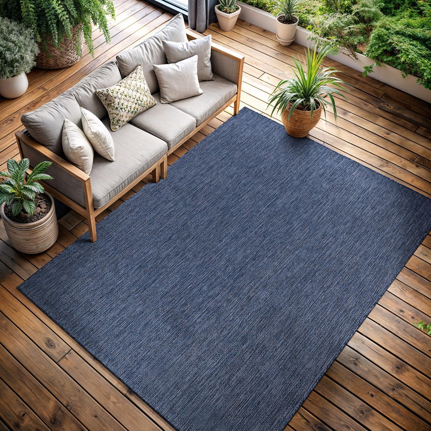 CAMILSON Outdoor Rug 10x14 Modern Area Rugs for Large Indoor and Outdoor Patios and Porches - Waterproof, Washable, Non-Shedding, Easy-to-Clean Outside Carpet (10 x 14, Solid - Navy Blue)