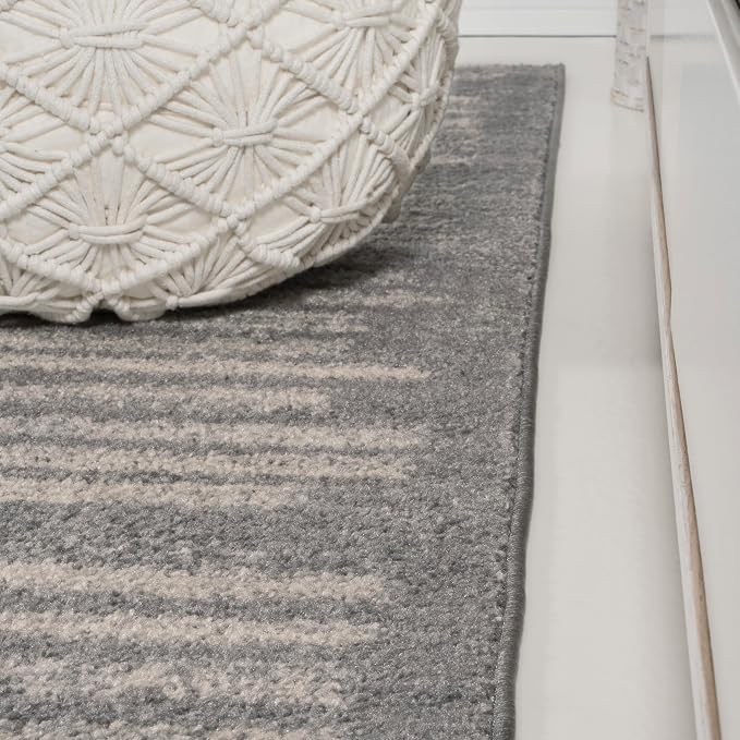 JONATHAN Y Khalil Modern Berber Stripe Gray/Cream Runner Rug, 2x8, Contemporary, Bohemian, Easy-Cleaning for Living Room, Bedroom, Kitchen, Pet Friendly, Non-Shedding (MOH207G-28)