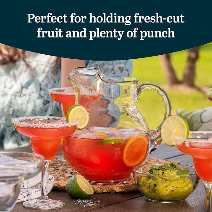 Libbey Acapulco Large Glass Pitcher Set of 2, 89 Oz, Clear, Tall Bubble Glass Pitchers with Handle, Durable Seam Design, Modern Pitcher Set for Iced Tea, Punch, and More