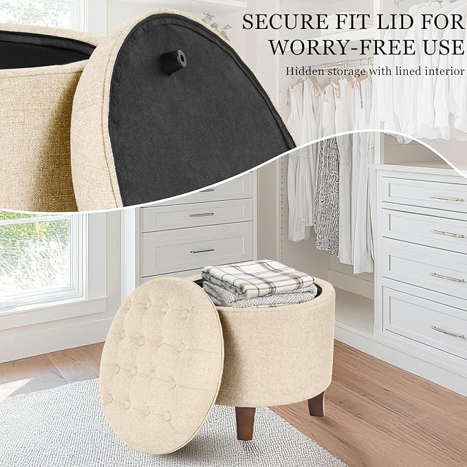 HomePop 19" Button Tufted Round Storage Ottoman - Tan Woven