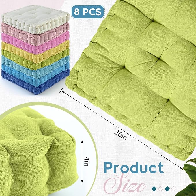 Jerify 8 Pcs Floor Pillow Cushions Large Round Square Large Meditation Floor Pillow for Classroom Adult Meditation Picnic Party Seating Learning Daycare School (Squares,Macaron)