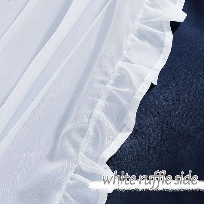 PONY DANCE Blackout Curtains for Living Room Decor Window Treatment Double Layer Drapes Ruffle Sheer Overlay Farmhouse Rustic Design, W 52 x L 84 Inches, Navy Blue, 2 Panels