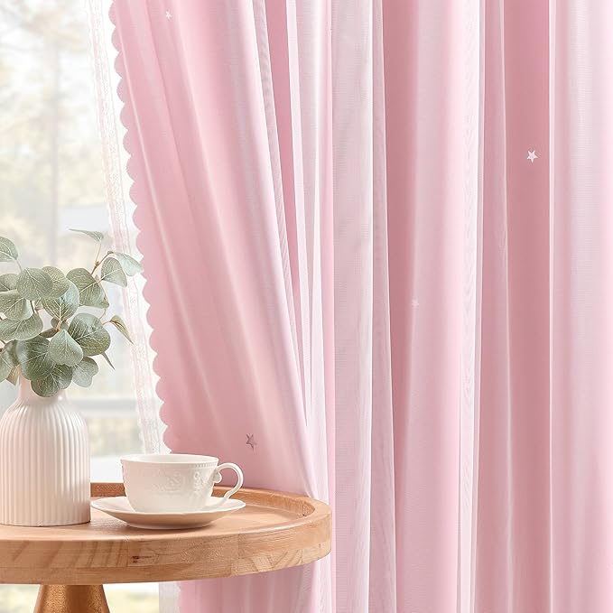 XiDi Baby Pink Blackout Curtains - Bedroom Window Treatment Curtains Thermal Insulated Room Darkening Drapes for Living Room Kitchen Grommet Top Light Blocking Drapery, 52 x 45 Inches Long, 2 Panels