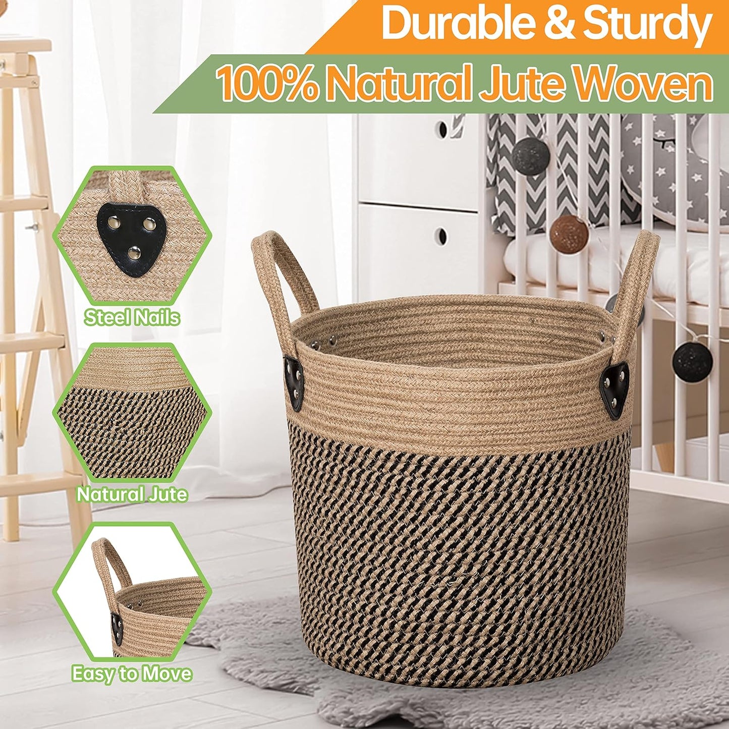 Jute Rope Basket - 12"x12" Woven Plant Pot Cover, Boho Indoor/Outdoor Multifunctional Storage