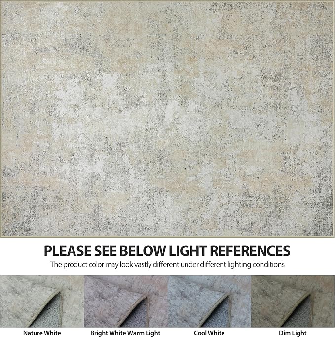 10x14 Area Rugs for Living Room Rug Washable: Abstract Large Rug Indoor Modern Carpet Non Slip for Dining Room Bedroom Nursery Home Office Beige Grey
