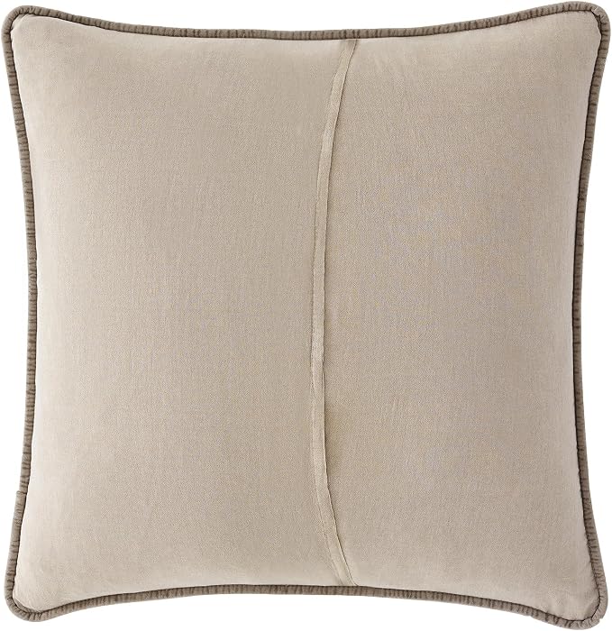HiEnd Accents Stonewashed Velvet Quilted Euro Sham, 27x27 inch, Taupe Solid Color, Classic Traditional Rustic Style Luxury Bedding