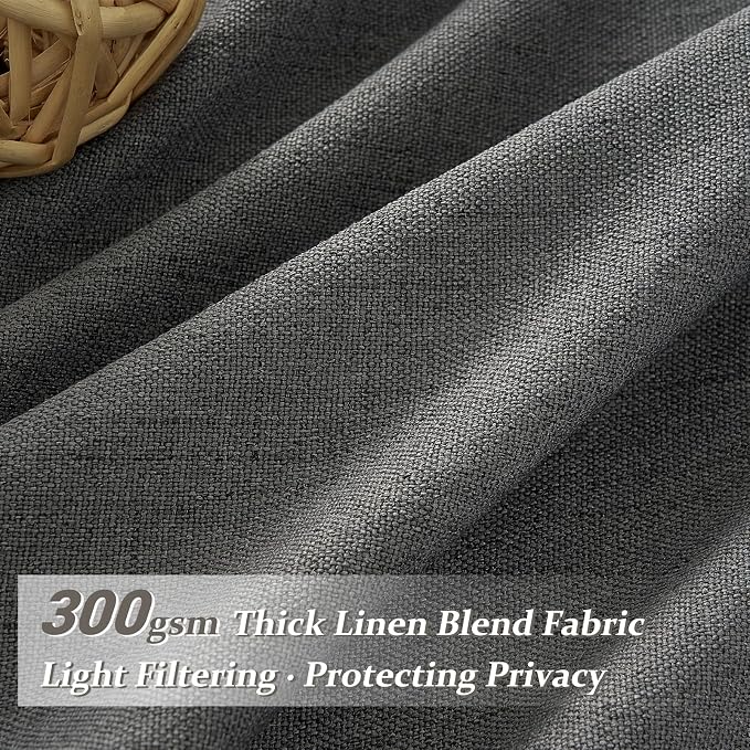 Dark Grey Pleat Semi Sheer Curtains 96 Inches Long for Bedroom, Memory Trained Pinch Pleated Linen Textured Light Filtering Modern Curtain 96 Inch Length 2 Panels Set Viral Window Drapes 8FT Length