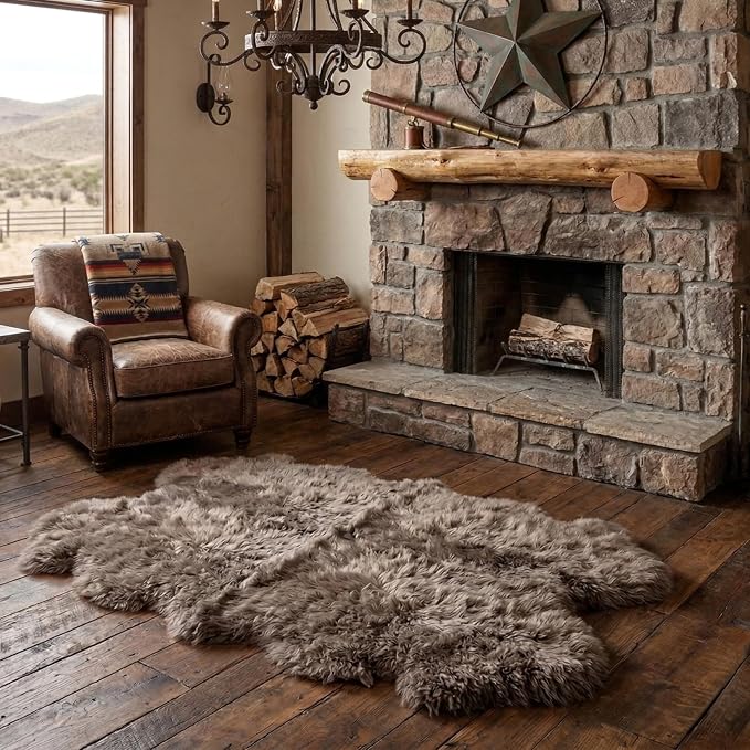 Premium 100% Genuine Sheepskin Area Rug 4x6 ft – Quad Soft & Fluffy Lambskin Rug Living Room – Made in Argentina (Beige)