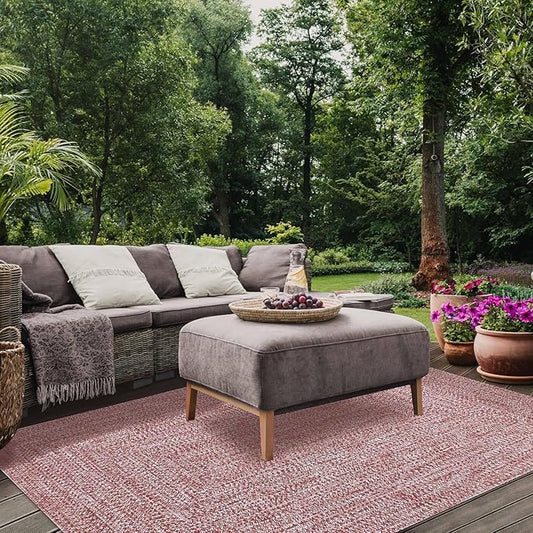 Superior Large Indoor/Outdoor Area Rug, Multi-Tone Reversible Braided Floor Decor for Patio, Front Porch, Entryway, Living Room, Office, Nursery, Artistic Home, 8' x 10', Brick-White