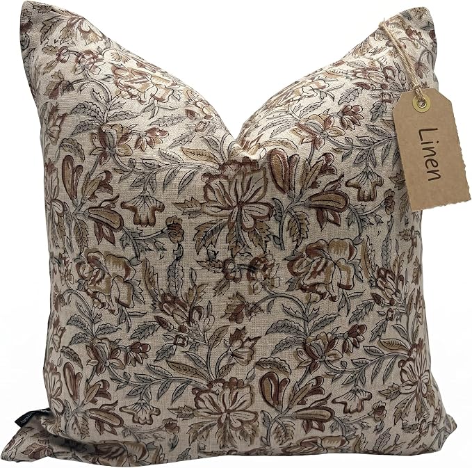 Linen Throw Pillow Covers 20x20 inch Brown and Gray Decorative Pillow Covers for Living Room, Bedroom