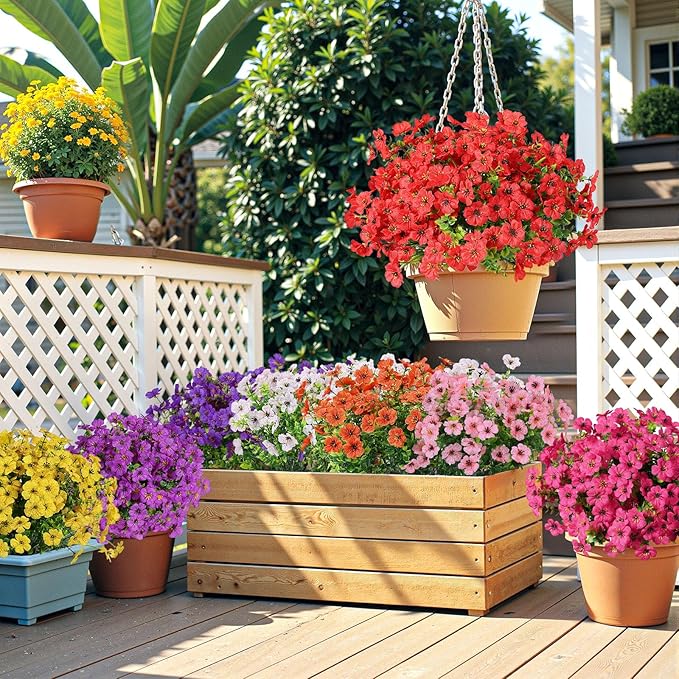 Alupssuc 48 Bundles Artificial Flowers for Outdoors Decoration, UV Resistant Silk Faux Floral Spring Fake Plastic Plants Greenery for Outside Indoor Patio Porch Window Box Home Decor(Upgrade 8 Colors)