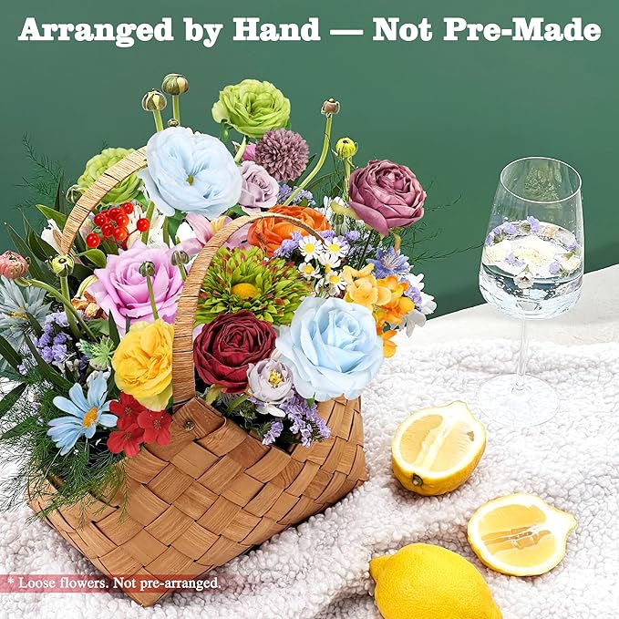 Artificial Flowers Combo Box, 38PCS Fake Flowers, Silk Flower Mix with Wire Stem, DIY Wedding Bridal Bouquet for Arrangement, Shower Party Home Décor, Multi Color