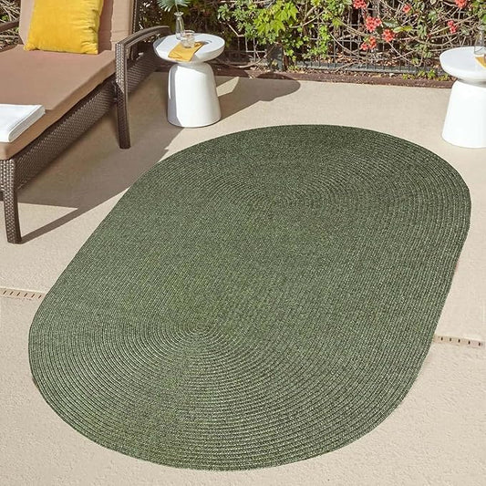 Superior Indoor/Outdoor Area Rug, Reversible Braided Floor Decor for Living Room, Kitchen, Patio, Front Porch, Modern Boho Farmhouse Rugs, Hardwood, Bedroom Accessories, 8' x 10', Green