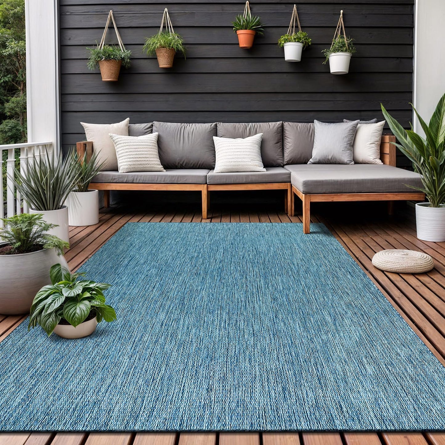 Washable Indoor Outdoor Rug 9x12 Weather Resistant Area Rugs Modern Solid for Porch Deck Balcony Backyard Patio Outside Carpet (9 X 12 Aqua Blue)