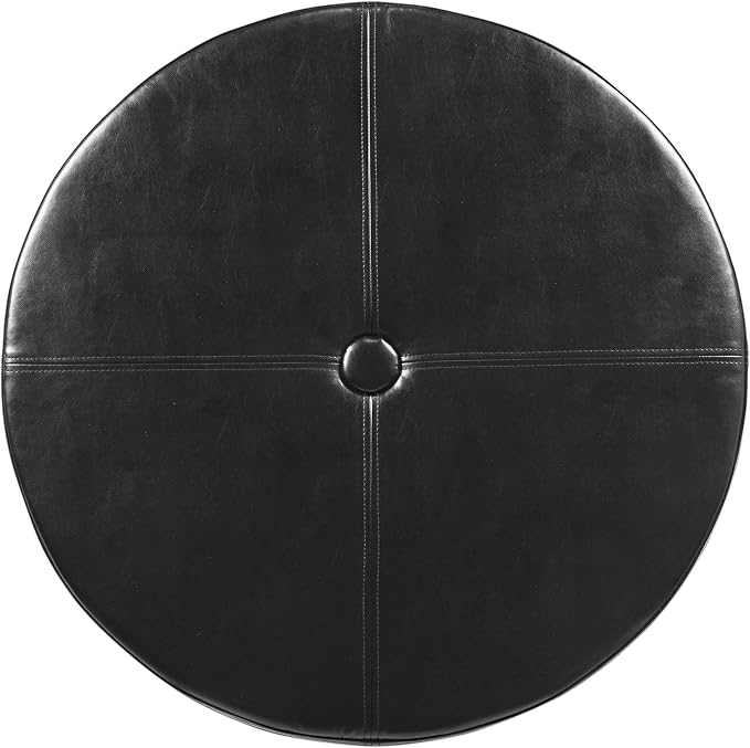 HomePop 32" Large Tufted Round Storage Ottoman - Black Faux Leather