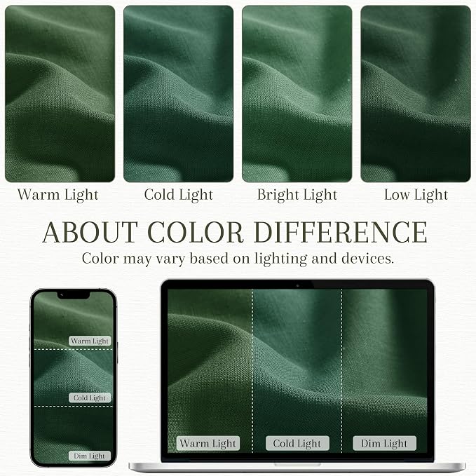 Green Linen Cafe Farmhouse Kitchen Curtains 36 Inch Length Linen Privacy Light Filtering Pleated Short Curtains with Rod Pocket Back Tab for Over Sink Cafe Bathroom Laundry Room 2 Panels 26Wx36L