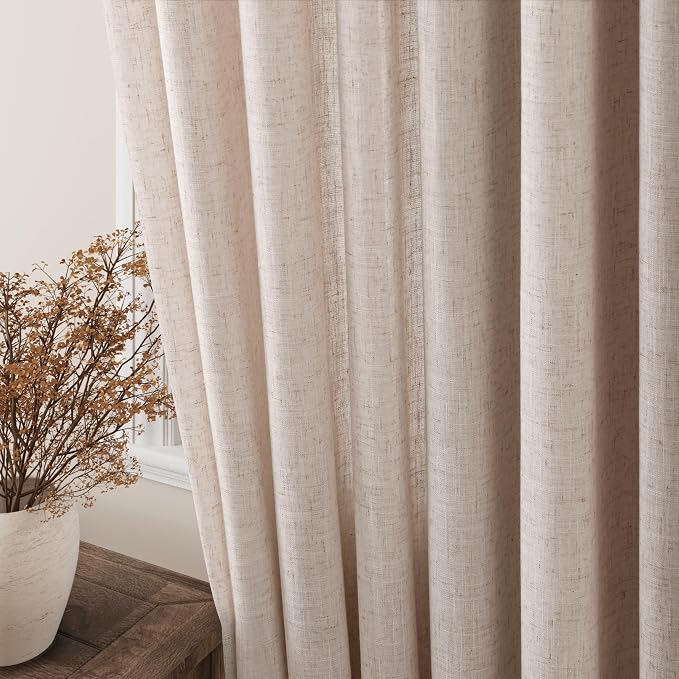 Nanspring Oatmeal Linen Curtains 120 Inches Long for Living Room Grommet Semi Sheer Light Filterinig Bedroom Window Curtain Panels Neutral Tone Modern Minimalist Room Cozy Decor 52x120,2 Panels Sets