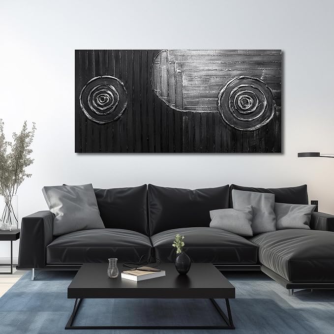 Modern Wall Pictures for Living Room Black and Silver Abstract Canvas Art Wall Decor for Dining Room Large Wall Canvas for Office Size 29 x 58 Inch