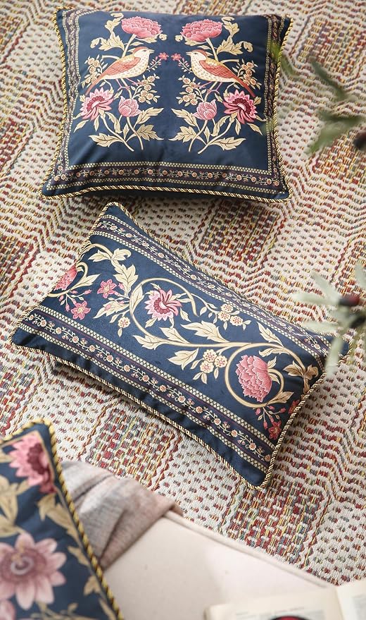 patdrea Designer French Velvet Throw Pillow Cover,Set of 4,-Oldgarden | Elegant Lumbar Pillow Case,Navy Blue Floral Pattern,Decorative Cushion Coverfor Couch Living Room Bedroom Sofa