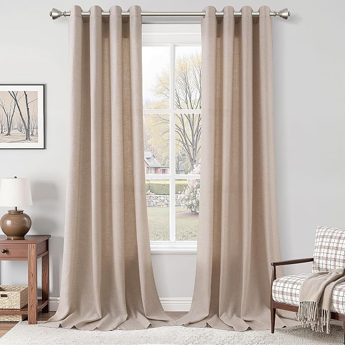 Nanspring Oatmeal Linen Curtains 108 Inches Long for Living Room Grommet Semi Sheer Light Filterinig Bedroom Window Curtain Panels Neutral Tone Modern Minimalist Room Cozy Decor 52x108,2 Panels Sets