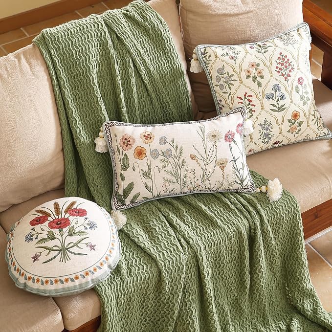 ISAENNE Designer Vintage Linen Throw Pillow Cover,20"x12"-Serenity D | French Elegant Rectangle Decor Pillow Cover,Concealed Zipper Design,Light Beige,Sofa,Bedroom,Living Room,Chairs