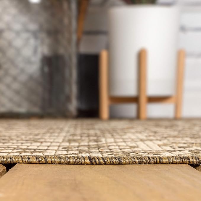 JONATHAN Y Vintage Filigree Indoor Outdoor Octagon Area Rug 8 Ft Beige/Brown, Madrid Textured Weave for Backyard, Patio, Porch, Easy-Cleaning, High Traffic, Pet-Friendly, Non-Shedding (SMB107B-8TGN)