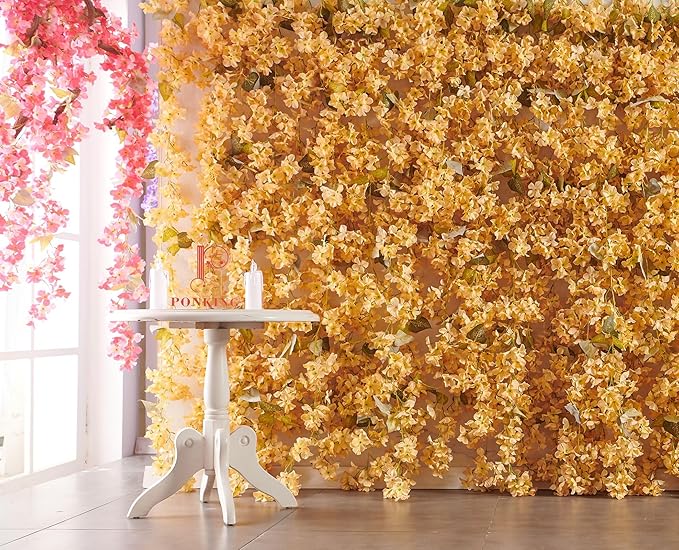 PONKING Flower Garland, Artificial Hydrangea Vine Flowers, Hanging Fake Hydrangeas Vine for Room Anniversary Wedding Birthday Christmas Wall Arch Decor, 2 Pcs, Floral Garland, Champagne Flower