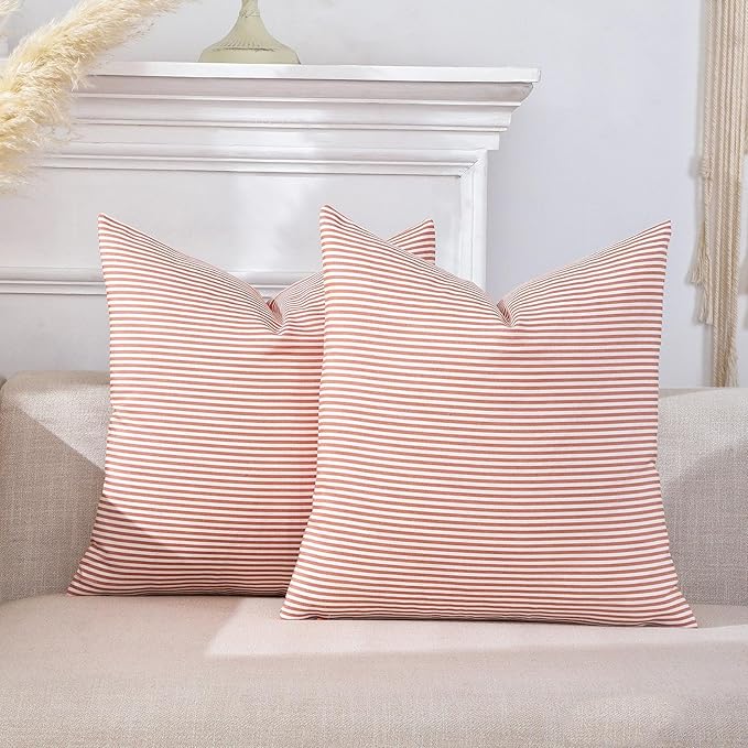CARRIE HOME Burnt Orange Fall Striped Pillow Covers Boho Outdoor Throw Pillows 18x18 Set of 2 Fall Home Farmhouse Decor for Couch Sofa Bed