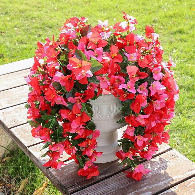 Faux Bougainvillea Artificial Flowers Plants for Outdoors Outside Decoration, 2pcs Fake Flowers Silk Long Trailing Vines UV Resistant Realistic for Front Door Porch Planter Urn Patio Balcony Yard, Mix