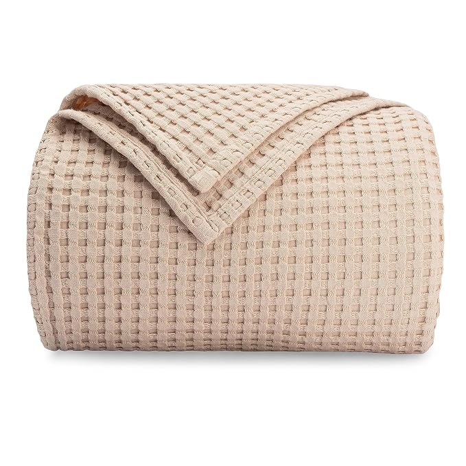 Comfy Cubs Waffle Blanket Twin, 90" x 66" - 100% Cotton Lightweight Breathable Bed Blanket - Soft Textured Thermal Weave for All Seasons – Decorative Cozy Layer for Couch, Sofa, or Bed - Blush