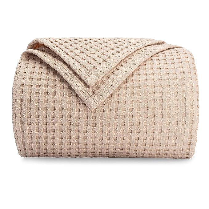 Comfy Cubs 100% Cotton Waffle Weave Throw Blanket Breathable Skin-Friendly Soft Lightweight Blankets - Perfect Warm Textured Blanket Layer - Size for Couch Bed & Sofa (Blush, 50" X 60")