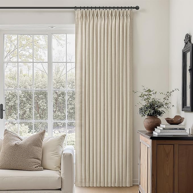 Extra Long 144 Inch Warm Beige Light Filtering Large Curtains for Living Room, Memory Trained Pinch Pleated Thick Linen Privacy Semi Sheer Elegant Windows Curtain & Drapes 12 FT Length 2 Panels Set