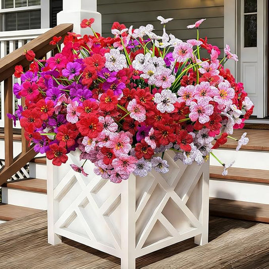 Colorful 20 Bundles Artificial Flowers for Outdoors,MixColors Fake Silk Flowers with Plastic Plants for Outside,Faux mums Realistic Flowers for Window Box Yard Fuchsia Balcoy Dector (Mixed Color)