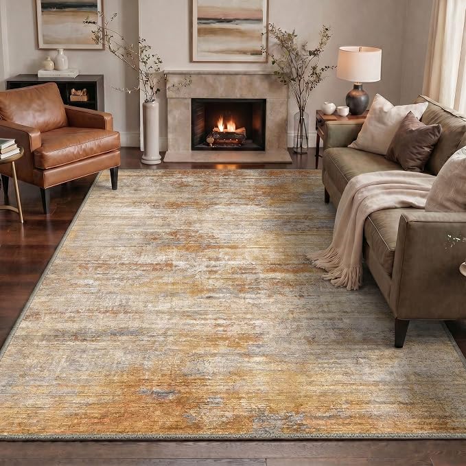 BEIMO 2X3 Rugs for Entryway Entrance Kitchen Bathroom, Machine Washable Modern Abstract Soft Area Rug, Indoor Floor Carpet with Non Slip Rubber Backing, Dusty Orange Beige