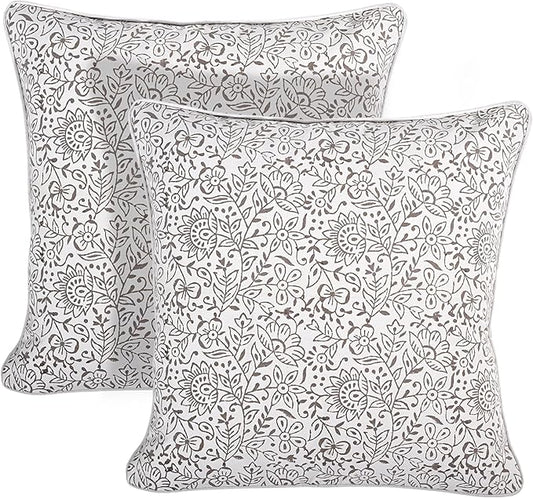 Ridhi Block Print Taupe Pillow Cover 20" x 20" (Pack of 2) Decorative Couch Pillows for Living Room, Chic Boho Cute Outdoor Pillows Covers Gifts for Spring, Easter and Valentine
