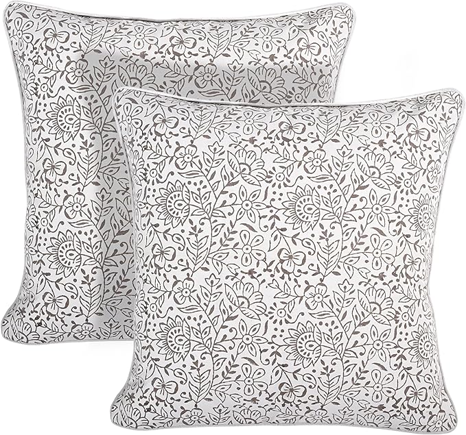 Ridhi Block Print Taupe Pillow Cover 24" x 24" (Pack of 2) Decorative Couch Pillows for Living Room, Chic Boho Cute Outdoor Pillows Covers Gifts for Spring, Easter and Valentine