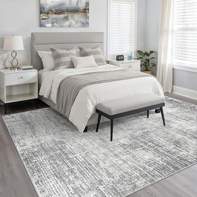 10x12 Area Rug Living Room: Washable Large Neutral Grey Rugs Abstract Soft Modern Stain Resistant Indoor Floor Non-Slip Carpet for Bedroom Nursery Kids Office Playroom Dining Room Under Table Home
