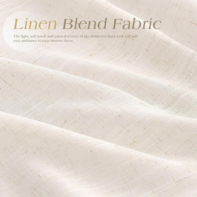 Beige Linen Curtains 90 Inch Long for Living Room Grommet Light Filtering Sheer Privacy Window Curtain 2 Panels Set Canvas Cloth Textured Cozy Lightweight Farmhouse Boho Semi Sheer Drapes 52x90