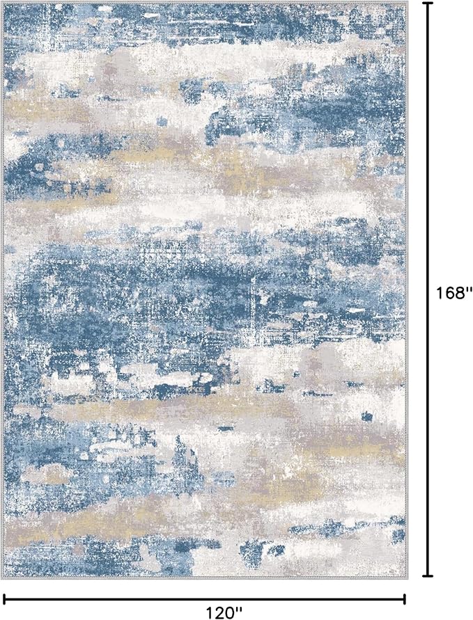 BEIMO Area Rugs 10x14 for Living Room Bedroom, Modern Abstract Machine Washable Large Blue Cream Rug, Soft Low Pile Floor Carpet with Non Slip Backing for Dining Room
