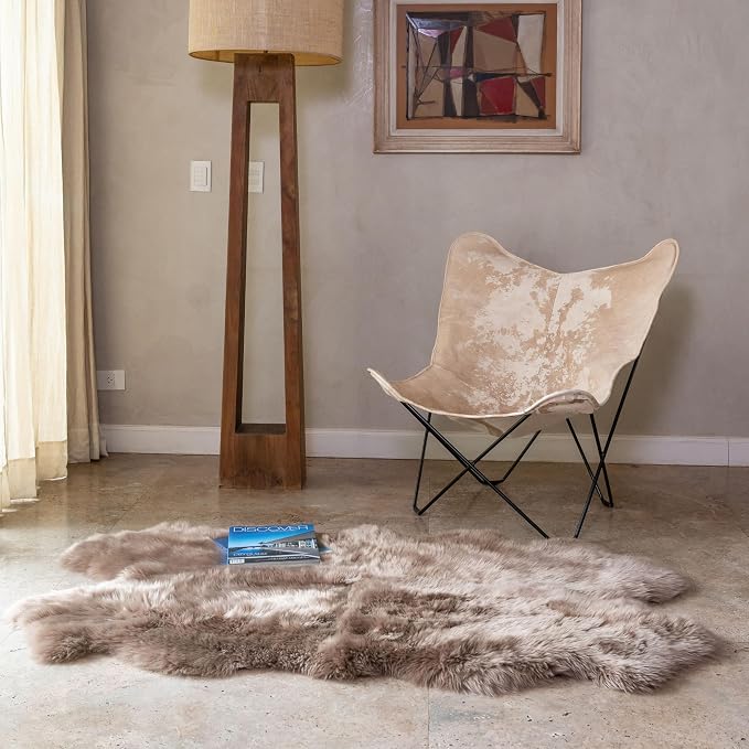 Premium 100% Genuine Sheepskin Area Rug 4x6 ft – Quad Soft & Fluffy Lambskin Rug Living Room – Made in Argentina (Beige)