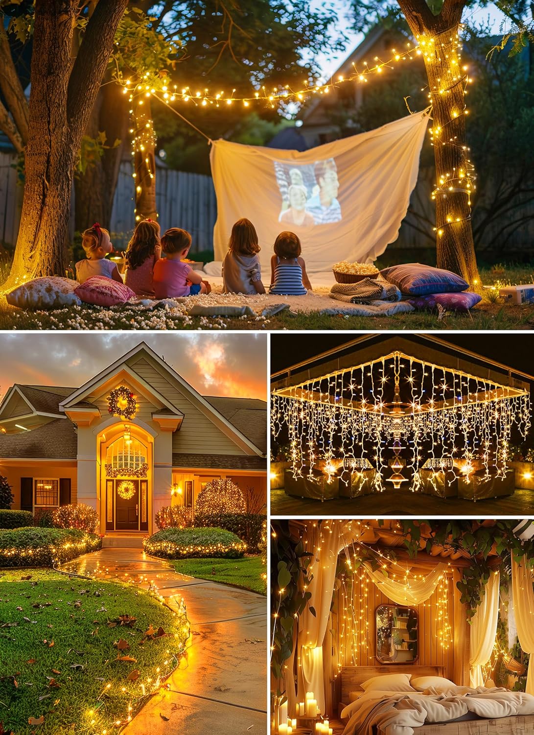 Outdoor Fairy Lights Battery Operated, 4 Pack Twinkle String Light with Remote, 5 Feet 60 LED Firecracker Starry Light for DIY Wreath Home Wedding Party Bedroom Mason Jar Holiday Christmas, Warm White