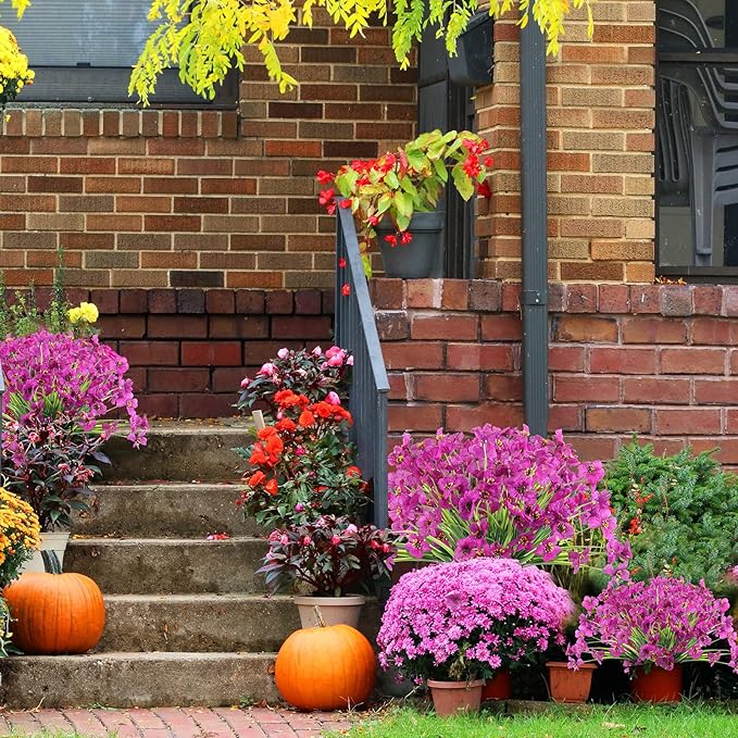 ColoPlay 24 Red Lotus Bundles Artificial Flowers for Outdoors/Indoors Fake Flowers Plants for Indoor Outside Garden Porch Window Box Home Wedding Farmhouse