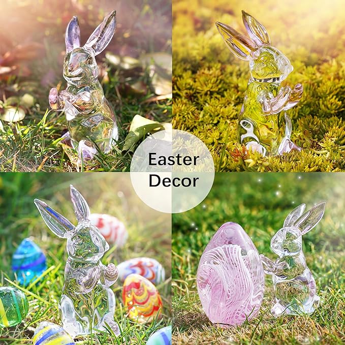 HDCRYSTALGIFTS 3.5inch Crystal Rabbit Bunny Figurine Collectibles Spring Easter Bunny Decorations Glass Art Animal Paperweight Easter Home Decor Creative Gift