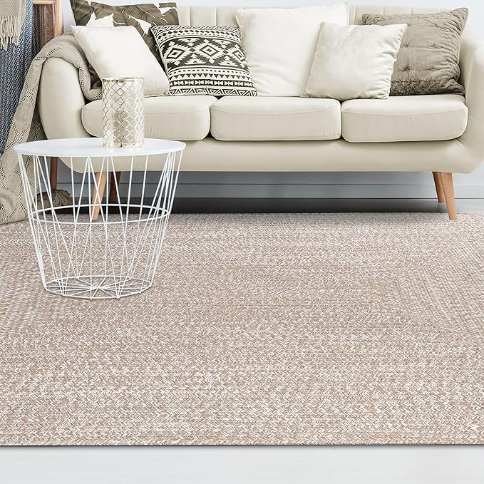 Superior Large Indoor/Outdoor Area Rug, Multi-Tone Reversible Braided Floor Decor for Patio, Front Porch, Entryway, Living Room, Office, Nursery, Artistic Home, 5' x 8', Latte-White