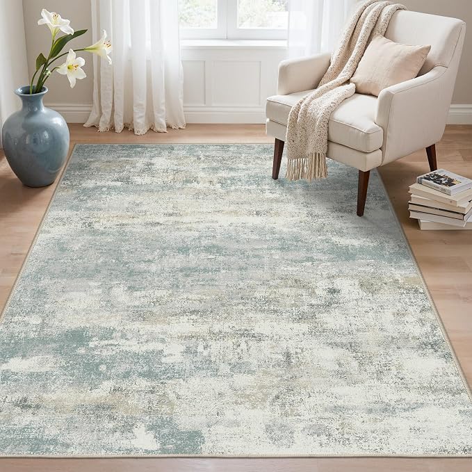 BEIMO Area Rugs 6x9 for Living Room Bedroom, Modern Abstract Machine Washable Rug, Large Soft Low Pile Floor Carpet with Non Slip Backing for Dining Room, Light Blue