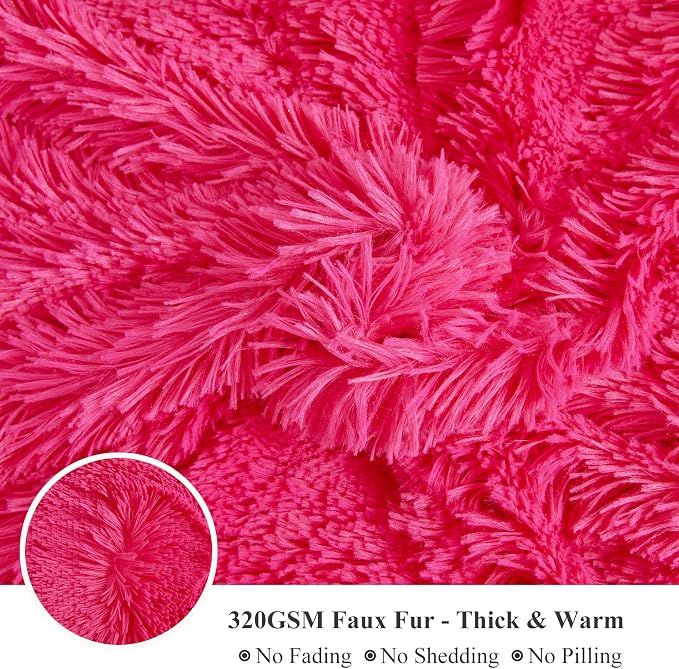 XeGe Plush Shaggy Duvet Cover Set, Luxury Ultra Soft Fluffy Faux Fur Bedding Sets 2 Pieces Velvet(1 Fuzzy Furry Comforter Cover + 1 Faux Fur Pillow Case), Zipper Closure (Twin, Hot Pink)