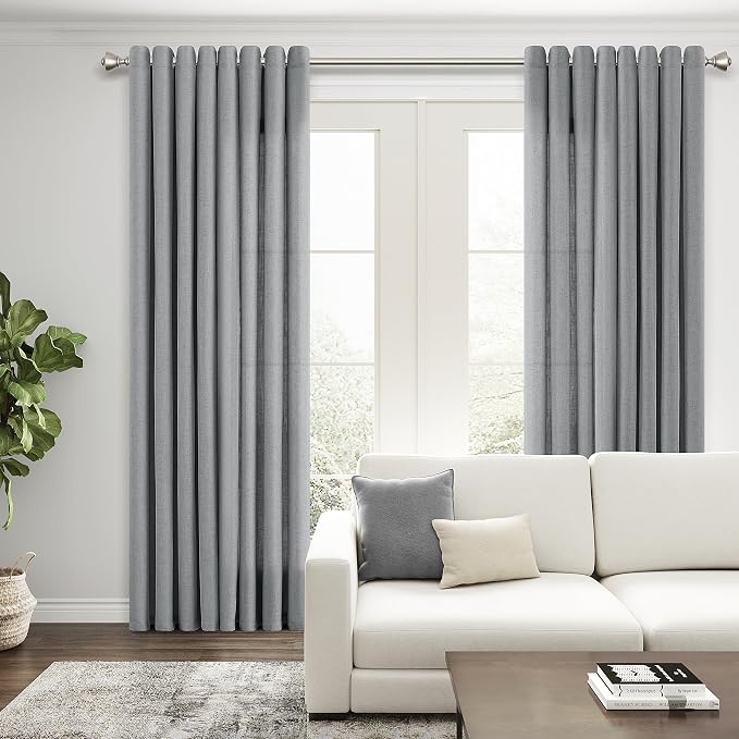 Light Grey Linen Curtains 108 Inches Long 2 Panels Sets for Living Room Grommet Semi Sheer Light Filterinig Bedroom Window Panels Neutral Tone Modern Minimalist Room Decor Curtain Drapes 52x108