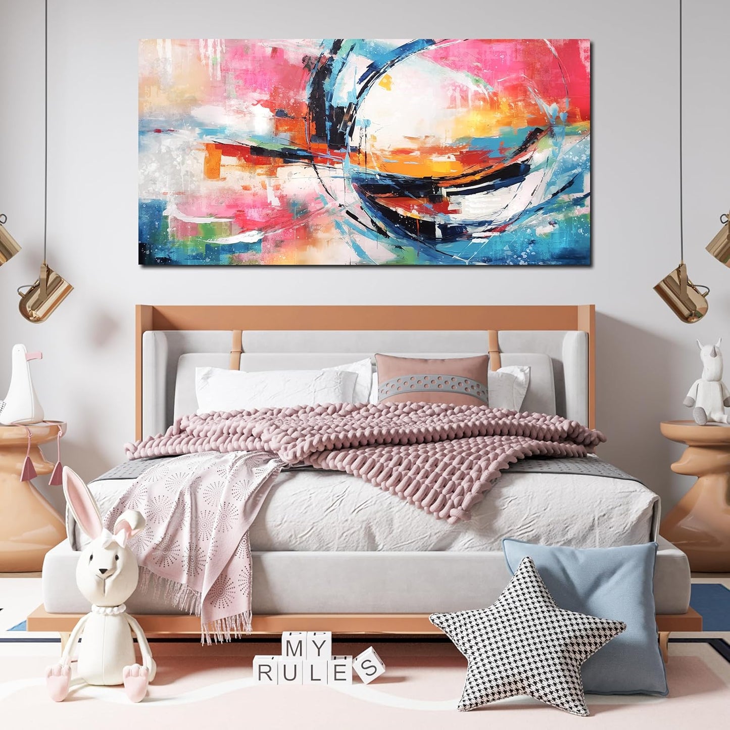 Abstract Wall Art for Living Room, Colorful Canvas Print Painting for Bedroom, Watercolor Picture Artwork Decor, Large Size 59x29 Inches