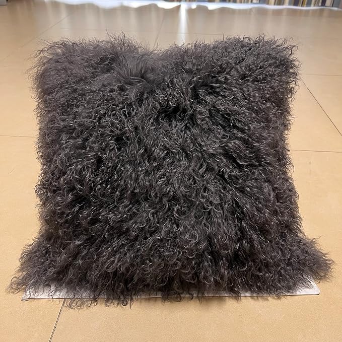 MOOX Mongolian Lamb Fur Pillow Covers Lumbar Throw Sheepskin Pillow Case Genuine Wool Fur Tibetan Accent Living Room Bedroom Decorative Cushion Cover (18 * 18inch Brown)