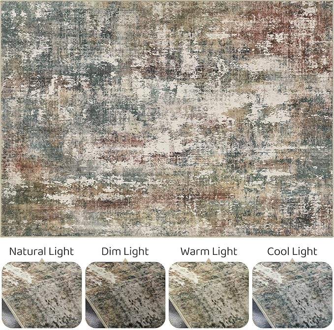 6x9 Area Rug Washable Rugs: Living Room Large Abstract Modern Soft Stain Resistant Indoor Floor Non-Slip Accent Carpet for Bedroom Nursery Playroom Office Dining Room Dorm Home House- Green Red